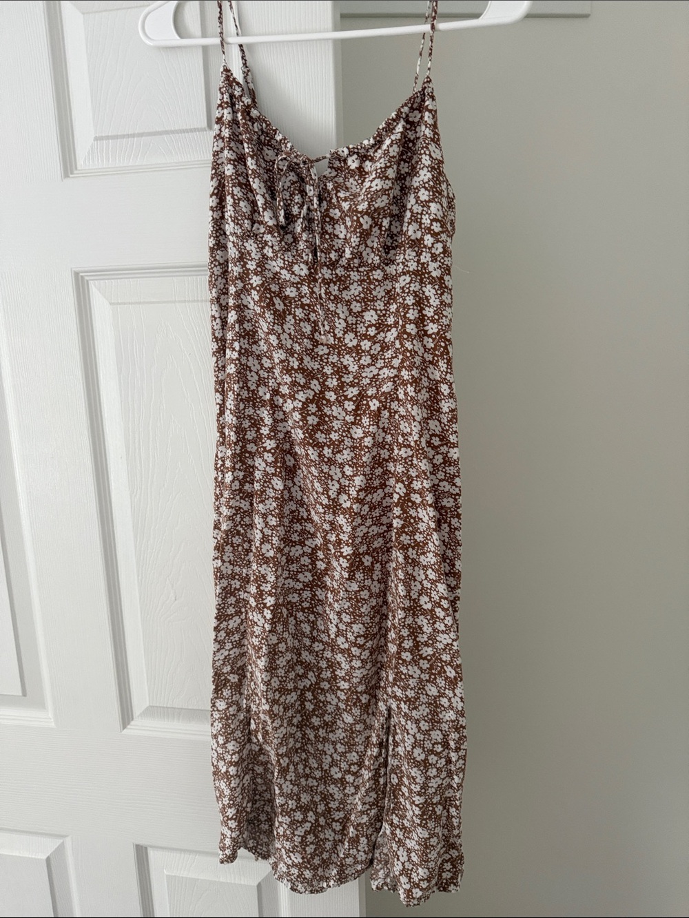 Brown Floral Slip Dress with Spaghetti Straps